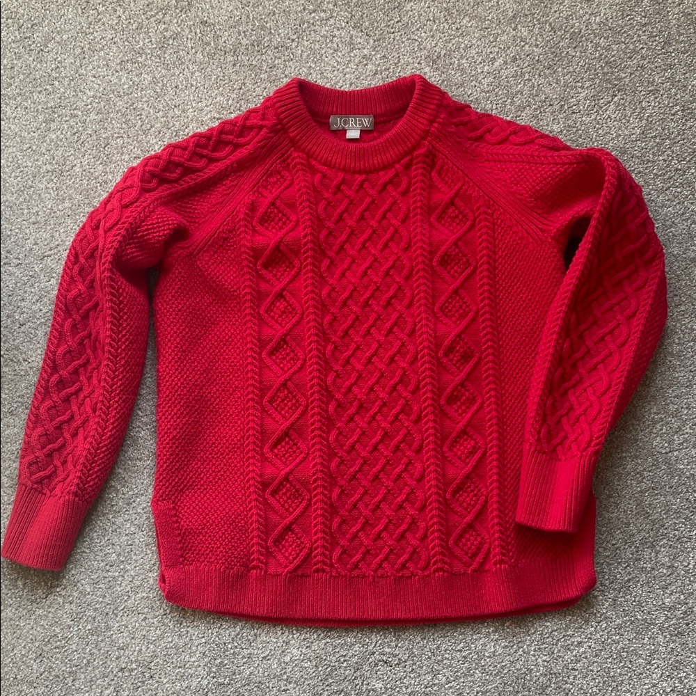 J. Crew Vibrant Red Cable Knit Sweater